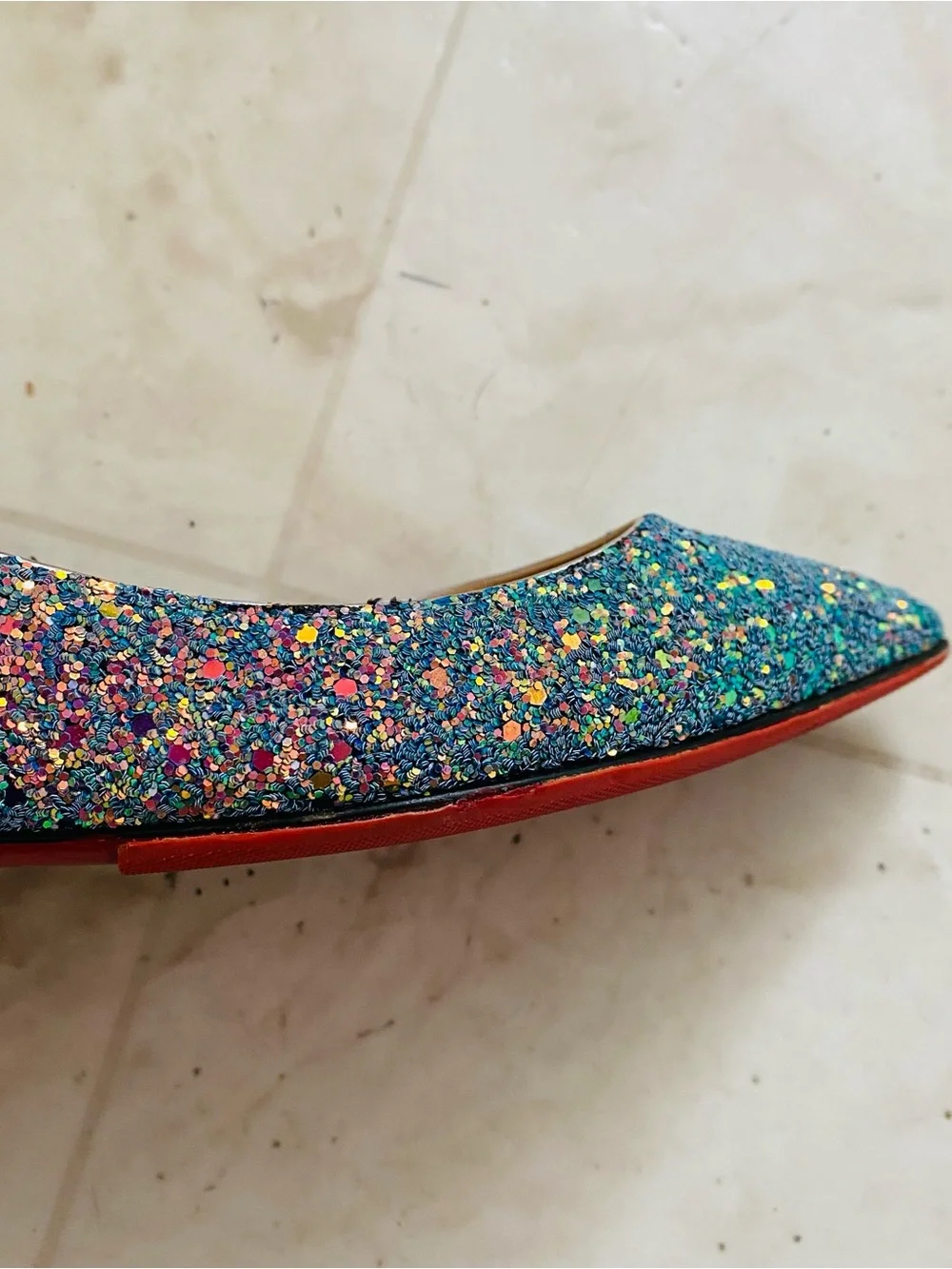 Christian Louboutin Kate Multicolor Blue Glitter Pointed Toe Ballet Flats Sz 6.5